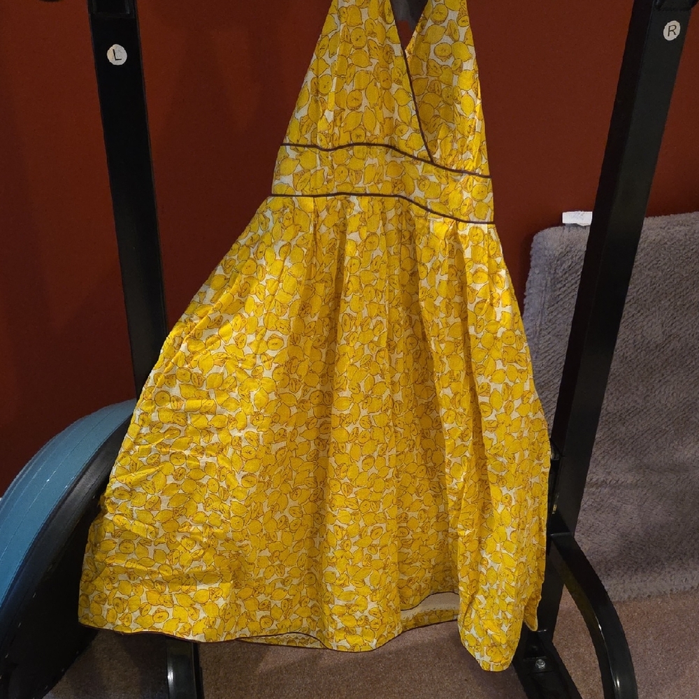 Yellow Lemon Halter Dress WITH POCKETS Size 6
